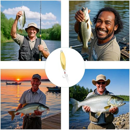 Fishing Spoons Fishing Lures Hard Metal Spinner Baits Reflective Casting Spoon Treble Hooks Jigs for Freshwater Saltwater，5 PCS with Box - color: Golden, size: 1/4oz