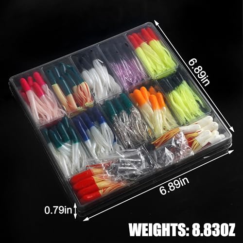 Crappie Jigs Kit with Tube Baits,Soft Plastic Crappie Lures Grub Worm Swimbaits and Tube Jig Heads Hook for Bass Panfish Trout Fishing Freshwater Saltwater