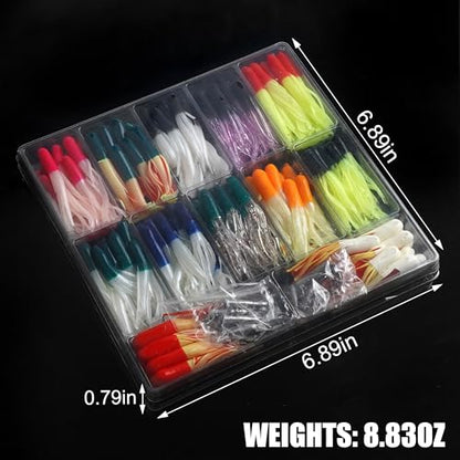 Crappie Jigs Kit with Tube Baits,Soft Plastic Crappie Lures Grub Worm Swimbaits and Tube Jig Heads Hook for Bass Panfish Trout Fishing Freshwater Saltwater