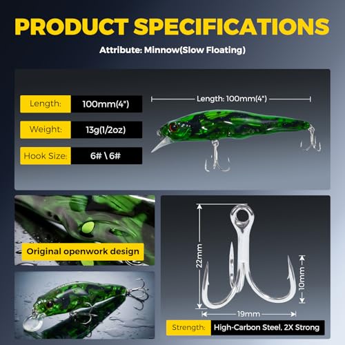 Topwater Fishing Lures -Hard Swimbait,3 8/9in 1/2oz Floating Lure with Hollow Cavity for Scent Attractant, for Bass,Pike,Trout,Freshwater & Saltwater - color: Lepomis Gulosus