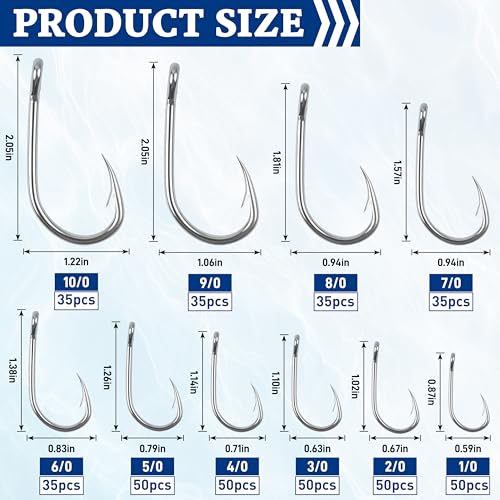 Fishing Live Bait Hooks, 35/50pcs Stainless Steel Fishing Hooks Inline Tuna Surf Fishing Circle Hooks Strong Sharp Saltwater Fishing Hooks 1/0-10/0 - size: 5/0-50pcs