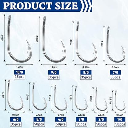 Fishing Live Bait Hooks, 35/50pcs Stainless Steel Fishing Hooks Inline Tuna Surf Fishing Circle Hooks Strong Sharp Saltwater Fishing Hooks 1/0-10/0 - size: 5/0-50pcs