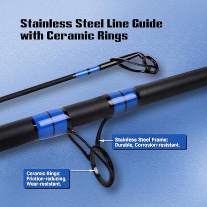 Fiblink Surf Rod,Portable Travel Fishing Rod,Spinning Rod with Blue Camouflage Handle,2Piece/3Piece/4Piece Carbon Fiber Fishing Rod (9ft/10ft/12ft/14ft) - style: 12' - Heavy - 20-40lb - 3pc