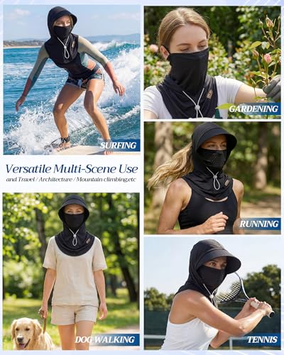 Shihanee 3 Pack Balaclava Face Mask Sun Protection Hood Cooling Breathable Full Head Mask for Men Women Fishing Cycling - color: Black