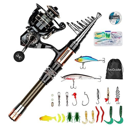 Fishing Pole Kit 6.89ft Carbon Fiber Telescopic Fishing Rod and Reel Combo with Spinning Reel Tackle Box Lures Hooks Line Bag Fishing Pole Combo Set for Beginner Adult Saltwater Freshwater