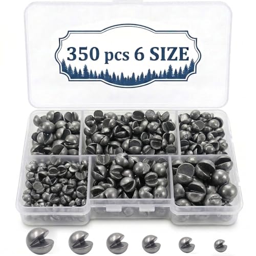 200/350 Pcs Premium Split Shot Fishing Weights Sinkers, Removable Leakproof Fly Fishing Split Shot for Freshwater & Saltwater， Bass Trout Circular Accessories - 5/6 Sizes - size: 350/6 Size Round
