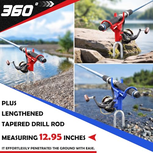 Shappy 2 Pcs Upgraded Bank Fishing Rod Holders with Glow Anti-Slip Soft Pad Fishing Pole Holders for Ground 360° Adjustable Rust-Proof Holder Sea Foldable Catfish Bank Pole Gift for Men Father Gift