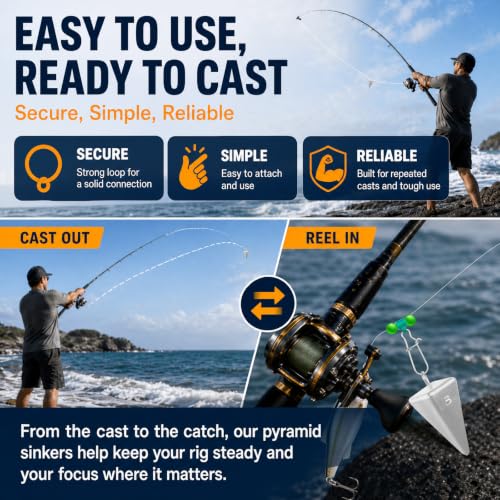 Pyramid Sinkers Fishing Weights 45-Piece Assortment Kit (1oz 15pcs, 2oz 12pcs, 3oz 8pcs, 4oz 8pcs, 5oz 2pcs), Lead Surf Fishing Weights for Saltwater Ocean Beach & Pier Fishing