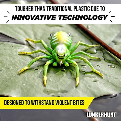 LUNKERHUNT Phantom Spider Lure for Bass Fishing (2.5 Inch) | Topwater Spider Fishing Lure with Natural Walking Action | Soft Hollow Body Weedless Hooks for Trout and Pike - color: Leaf