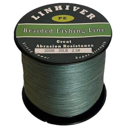 Braided Fishing Line, Strong Power, Great Abrasion Resistance, Thin Diameter, No Stretch, Low Memory and High Sensitivity(164/328/547/1093Yds) 10/15/20/30/40/50/60/70/80/100LB,4/8 Strands - color: Dark Green, size: 30LB-0.26mm-328YDS(300M)-4 Strands