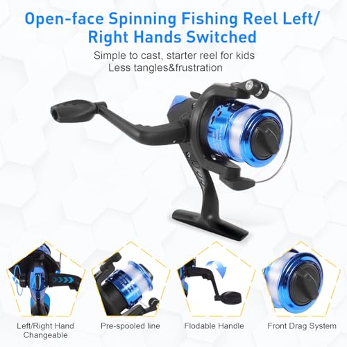 Kids Fishing Pole Kit, 59'' Telescopic Rod and Reel Beginner Combo with Spincast Reel,Tackle Box, Carrier Bag,Fishing Gear for Boys,Girls, Toddler,Youth - color: Blue