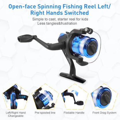 Kids Fishing Pole Kit, 59'' Telescopic Rod and Reel Beginner Combo with Spincast Reel,Tackle Box, Carrier Bag,Fishing Gear for Boys,Girls, Toddler,Youth - color: Blue