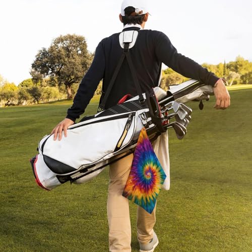 Tie Dye Golf Towel Microfiber with Carabiner Clip, Funny Cleaning Cloth for Golf Balls & Clubs, Gift for Women Men, Golfers, Dad, Grandpa, Bag Accessories 16"*24" - color: Tie Dye