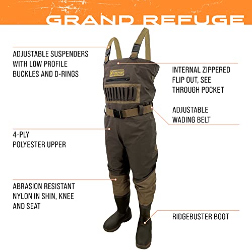 FROGG TOGGS Men's Grand Refuge 3.0 Waterproof Bootfoot Wader for Hunting with Removable Insulation Liner - color: Brown, size: 7