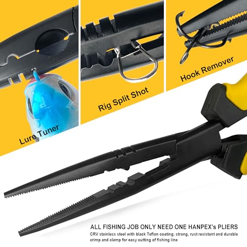 Hanpex-9 inch Fishing Pliers with Anti-rust Teflon coated, Freshwater/Saltwater Fishing Tools, Comfort Grip Handles Fishing Gear Idea for Fishing Trip - style: 9" Straight Nose
