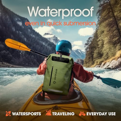 Earth Pak Waterproof Backpack - Heavy Duty Hiking Backpack - Roll-Top Closure Bag - Cushioned Dry Bag Waterproof Phone Case - color: Green, size: 55L