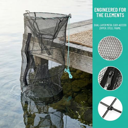ZENFUN 2 Pcs Fishing Bait Trap, Crab Traps Minnow Traps, Crawfish Trap, Collapsible Net, Foldable Fishing Net Portable Folded Fishing Accessories
