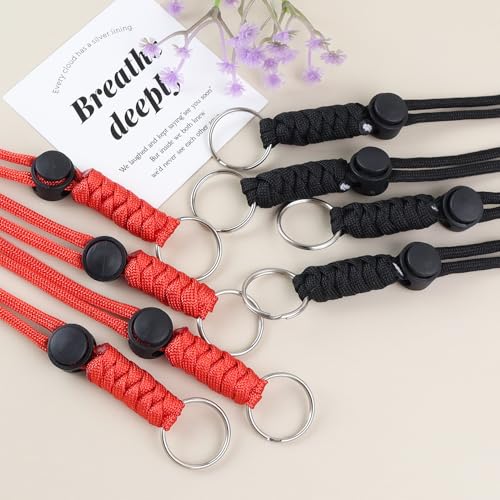 Anjiucc 20pcs Braided Lanyard Keychain, Neck Badge Lanyard with Keyring Adjustable Length for Keys Whistle ID Card Holder - color: Black + Red