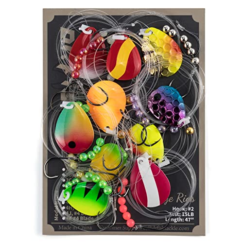 Dr. Fish 10 Pack Walleye Rigs Kit, 47 Inches, 15LB Mono Crawler Harness Walleye Float Rig Colorado Spinner Octopus Hooks for Freshwater Trolling - color: Double Hook Rig, 47", 10 Rigs