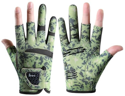 SUJAYU Fishing Gloves Men & Women, Anti-Slip & Breathable Laxuery Palm Kayak Gloves, 3-Cut Fingers UV Protection Gloves Ice Fishing Gloves Fly Fishing Accessories - color: Green, size: X-Large