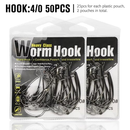 Dovesun EWG Offset Worm Hooks for Bass Fishing 100PCS/50PCS Texas Rig Hooks for Freshwater Saltwater 1# 1/0 2/0 3/0 4/0 - color: 4/0 * 50PCS