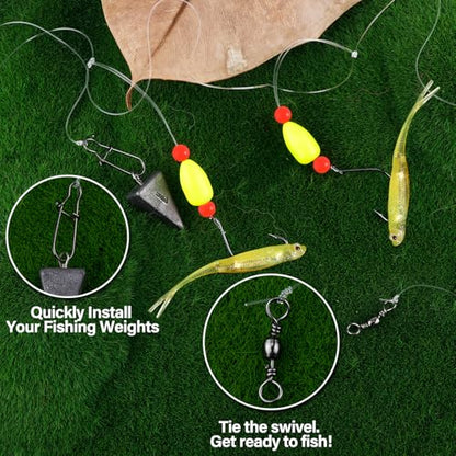 Alwonder 5-Pack Pompano Rigs Surf Fishing Rigs with Snell Floats, Saltwater Live Bait Rig Swivels Duo Lock Snaps Circle Wide Gap Kahle Hooks Rig for Beach Surf Casting Pier Jetty Fishing - color: Yellow 5-Pack, size: #2 Wide Gap Hook