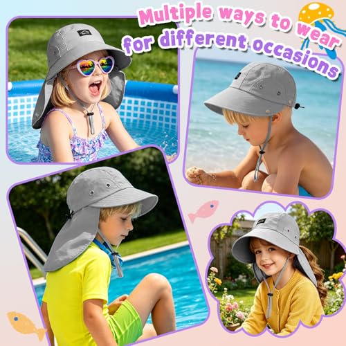 Kids Sun Hat with Detachable Neck Flap for Boys & Girls Wide Brim Fishing Hat for Kids Water Resistant UV Protection - color: 1 Pack-dark Gray