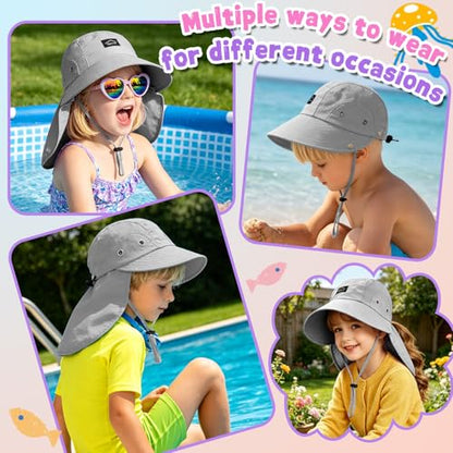 Kids Sun Hat with Detachable Neck Flap for Boys & Girls Wide Brim Fishing Hat for Kids Water Resistant UV Protection - color: 1 Pack-dark Gray