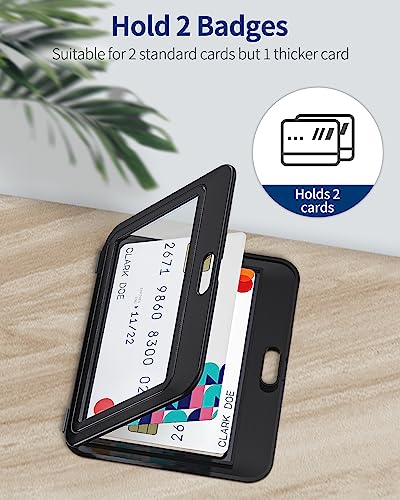 Uniclife 3 Pack ID Badge Holder with Double-Sided Windows Horizontal Hard Plastic Case Black Card Protector Pouch for Office School ID Credit Cards Proximity Key Cards Driver’s Licenses and Passes | Hard plastic horizontal holder with double-sided clear w