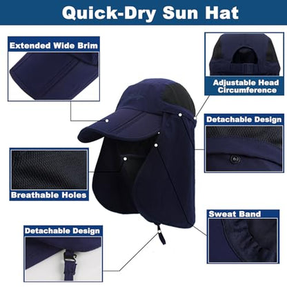 Surblue Neck Face Flap Outdoor Cap UV Protection Sun Hats Fishing Hat Quick-Drying UPF50+ - color: Deep Blue, size: Medium