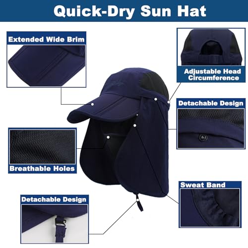 Surblue Neck Face Flap Outdoor Cap UV Protection Sun Hats Fishing Hat Quick-Drying UPF50+ - color: Deep Blue, size: Small