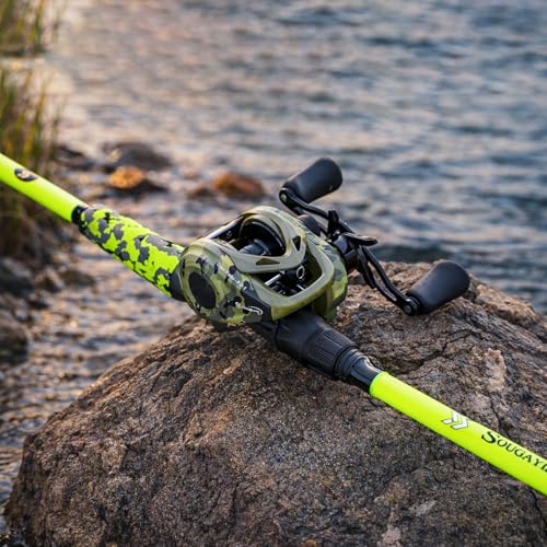 Sougayilang Baitcasting Combo – 8.0:1 Gear Ratio, 18LB Drag, 9+1 Bearings, IM7 Graphite 2-Piece M/MH Rod, EVA Handle, Camo Finish for Topwater Bass, Pike, Walleye - style: Cast-7'00''-right Handle-mh