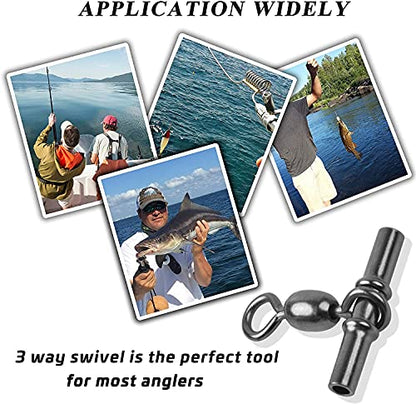 AGOOL Fishing Sleeves Swivels 3 Way Swivel Cross Line Crane Swivel Heavy Duty Brass Triple Swivels for Deep Drop Rigs Saltwater Fishing Tackle Accessories