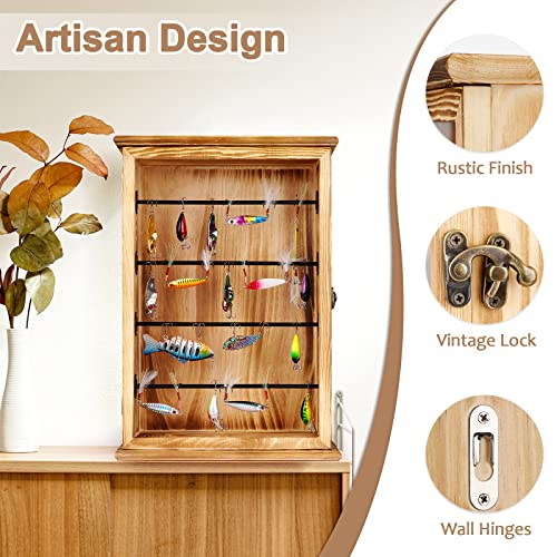 Fishing Lures Storage Display Case Wall Cabinet Tackle Box Organizer Fishing Gifts for Men with Door and Lockable for Study Room, Collection Room, Office, Garage