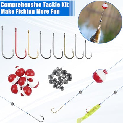 215pcs Fishing Bobbers Hooks and Sinkers, Beginners Fishing Tackle Kit | Basic Handy Fishing Tackle Box Kit for Artificial and Live Baits, Trout Panfish