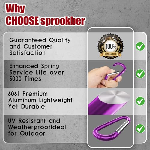 sprookber 4" & 5" Extra Large Aluminum Carabiner D Ring, Caribeener Clips, Spring Snap Hook for Keychain Clip, Set of 4 - color: purple-4", size: 4 inch