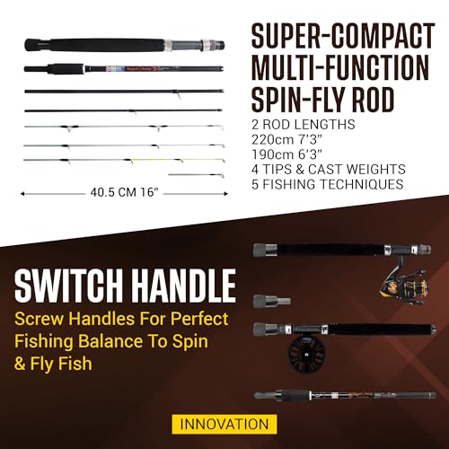 Rigged & Ready X Series™ Travel Fishing Rods. 6 Super Compact Combos and Rods, Multi-Functional, Spinning Poles. 5 to 25 Techniques from one Rod. Spin, Bass, Carp, Fly. Fresh & Saltwater Angling.