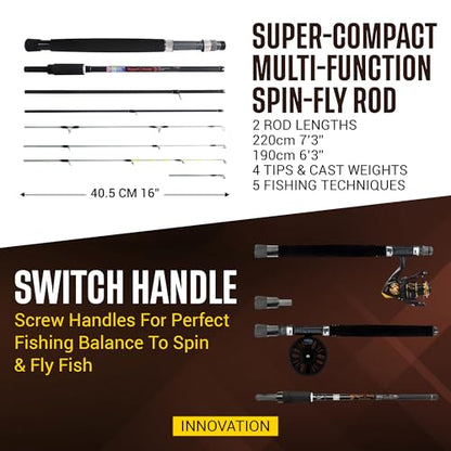 Rigged & Ready X Series™ Travel Fishing Rods. 6 Super Compact Combos and Rods, Multi-Functional, Spinning Poles. 5 to 25 Techniques from one Rod. Spin, Bass, Carp, Fly. Fresh & Saltwater Angling.