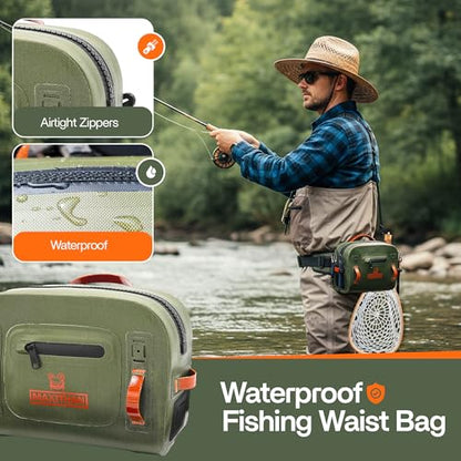Lehigh Crossing, Waterproof Fishing Waist Pack, Fly Fishing Fanny Pack, Submersible Lumbar Pack - color: Green