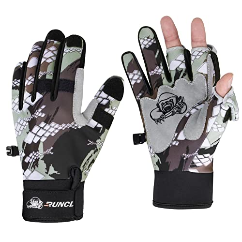 RUNCL Fishing Gloves Winter Warm RAGUEL, Touchscreen Outdoor Fishing Gloves, Neoprene 3 Cut Fingers Cycling Gloves, Convertible Windproof for Men Women Ice Fishing Photography Kayaking