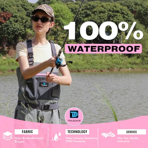 Trudave Women's Fly Fishing Waders, Waterproof Chest Waders with Neoprene Stockingfoot, Women-Specific Fit, Lightweight & Durable for Hunting & Fishing - size: X-Small
