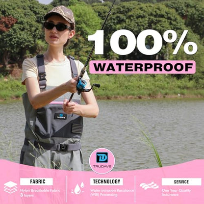 Trudave Women's Fly Fishing Waders, Waterproof Chest Waders with Neoprene Stockingfoot, Women-Specific Fit, Lightweight & Durable for Hunting & Fishing - size: X-Small