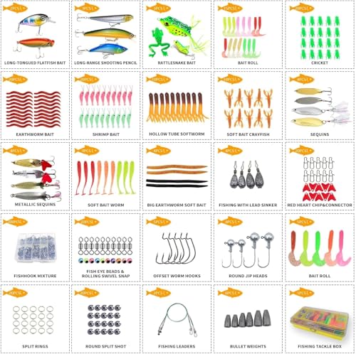 Fishing Lure Kit for Freshwater Saltwater Bass Trout Salmon – 431pcs Tackle Box with Spoons, Soft Plastics, Spinnerbaits, Crankbaits, Hooks and Fishing - color: 431pcs