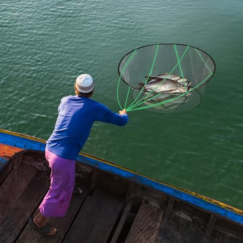 Lasnten 2 Set Portable Foldable Fishing Net Set, 2 Open Mouth Nets, 4 Bait Cages, Durable Crab Net Fish Nylon Net, Good for Freshwater & Saltwater Fishing, Includes Drawstring Bags and Safety Ropes