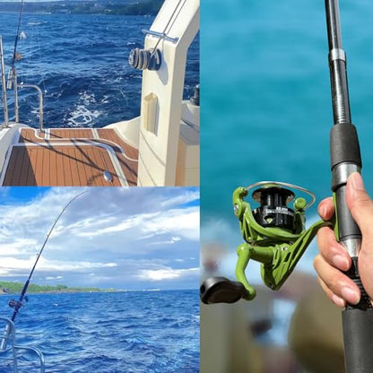 2PACK Fishing Pole Combo,Fishing Rod Combos with Telescopic Fishing Pole Spinning Reels Fishing Carrier Bag for Travel Saltwater Freshwater - color: Green