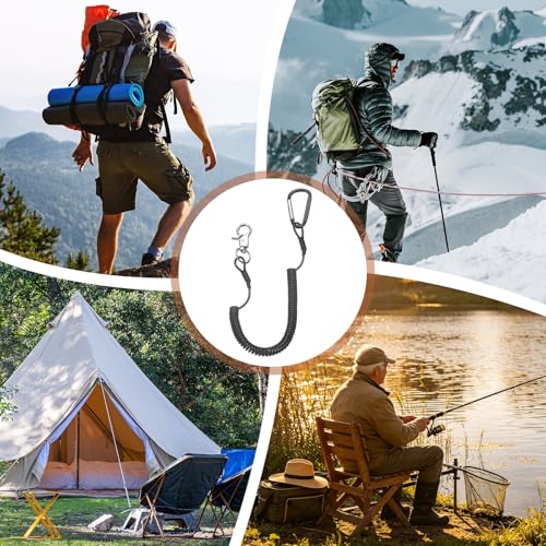 PATIKIL Fishing Lanyard, (59.06" Length, Black) (3Pcs), Retractable Coiled Tether Anti-Lost Rope Coiled with Carabiners and 360° Rotatable Hook, Suit for - Fishing/Hunting/Hiking/Boating - color: Black, size: 59.06"