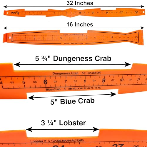 AirFly Fish Measuring Board 32 Inch Foldable Bump Board - Built-in Crab Lobster Gauge - Slot-Limit Ruler for Redfish Snook Trout Flounder - Kayak Boat Shore - High-Contrast ABS - Designed in USA