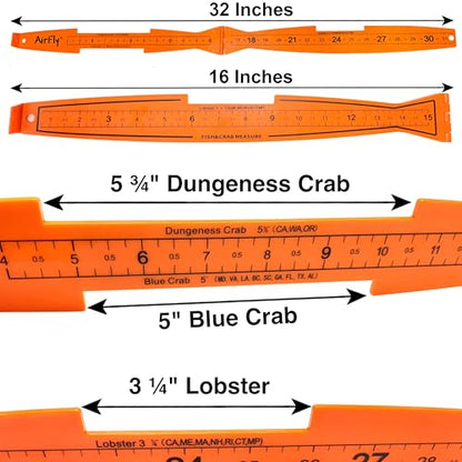 AirFly Fish Measuring Board 32 Inch Foldable Bump Board - Built-in Crab Lobster Gauge - Slot-Limit Ruler for Redfish Snook Trout Flounder - Kayak Boat Shore - High-Contrast ABS - Designed in USA
