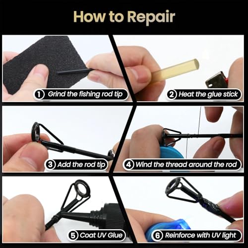 FishTrip Rod Tip Repair Kit, 20/60/70/90/230pcs Fishing Rod Tips Replacement Kit Stainless Steel Ceramic Guides Ring Fishing Pole Eyelets Repair Kit - color: H_10pcs Repair Kit