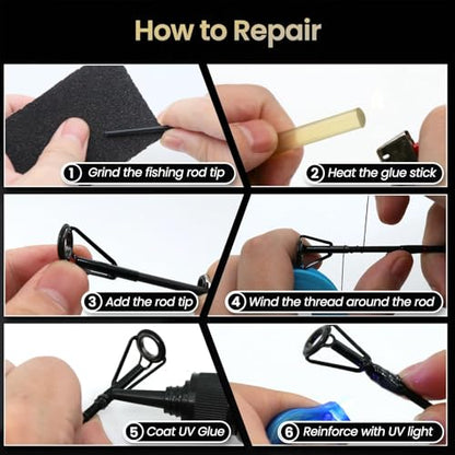 FishTrip Rod Tip Repair Kit, 20/60/70/90/230pcs Fishing Rod Tips Replacement Kit Stainless Steel Ceramic Guides Ring Fishing Pole Eyelets Repair Kit - color: H_10pcs Repair Kit